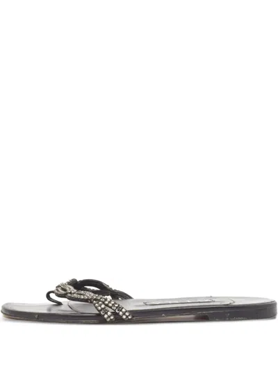 Pre-owned Gina  Rhinestone-embellished Flat Sandals