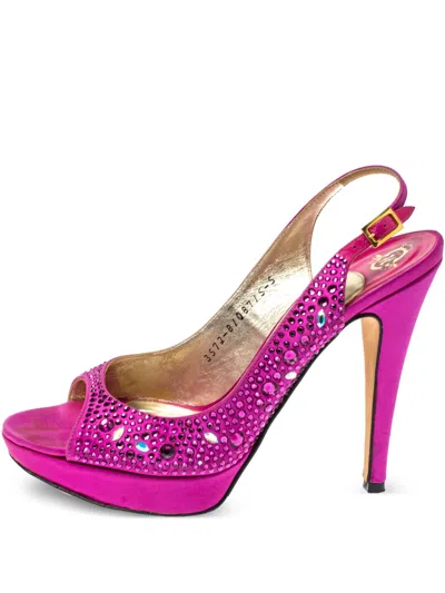 Pre-owned Gina  120mm Rhinestone-embellished Sandals In Pink