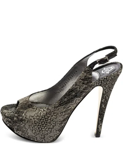 Pre-owned Gina  125mm Platform Slingback Sandals In Gray