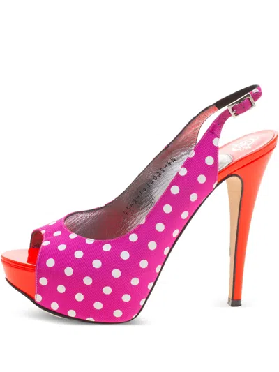 Pre-owned Gina  130mm Polka Dot Slingback Sandals In Purple