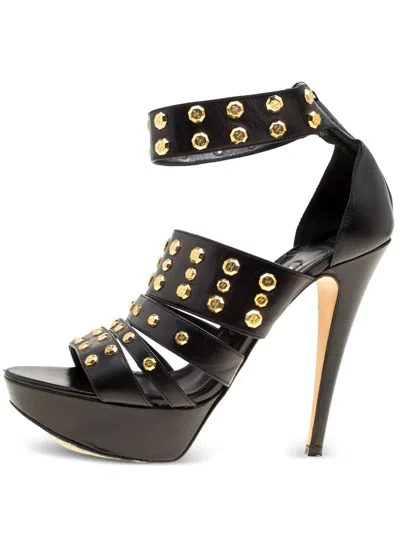 Pre-owned Gina  130mm Studded Platform Sandals In Black