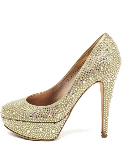 Pre-owned Gina  Crystal-embellished Pumps In Gold