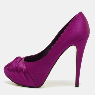Pre-owned Gina Purple Satin Clair Hoodie Platform Pumps Size 39.5