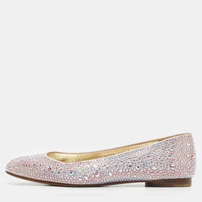 Pre-owned Gina Purple Satin Crystal Embellished Ballet Flats Size 39.5