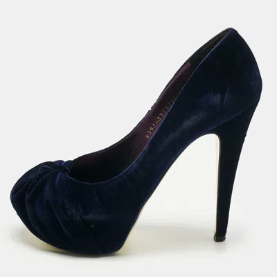 Gina Purple Velvet Claire Platform Pumps In Blue