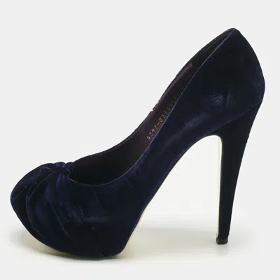Pre-owned Gina Purple Velvet Claire Platform Pumps Size 39.5
