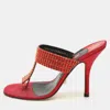 Gina Red Crystals Embellished Thong Slides Sandals In Red