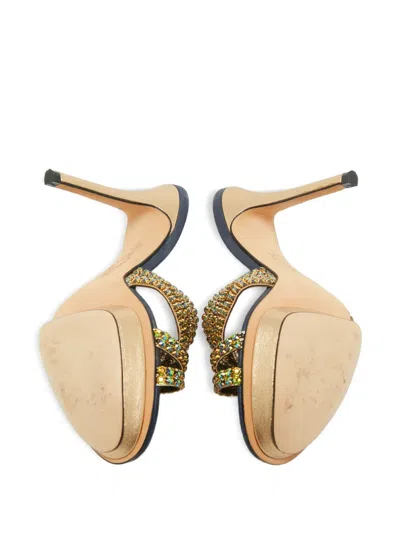 Pre-owned Gina Rhinestone-embellished Sandals In Blue