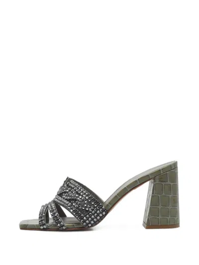Pre-owned Gina Rodeo Croc-embossed Heeled Sandals In Green