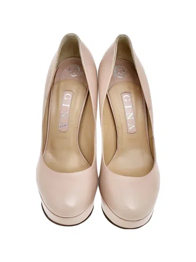 Pre-owned Gina Round-toe Platform Pumps In Neutral