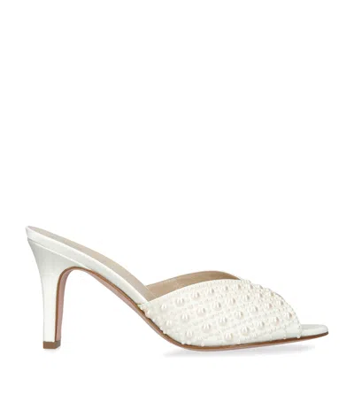 Gina Satin Embellished Alyssa Heeled Mules 85 In White