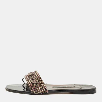 Pre-owned Gina Silver Leather Crystal Embellished Aurora Thong Flat Slides Size 37.5