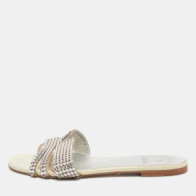Gina Silver Leather Crystal Embellished Leather Loren Flat Sandals