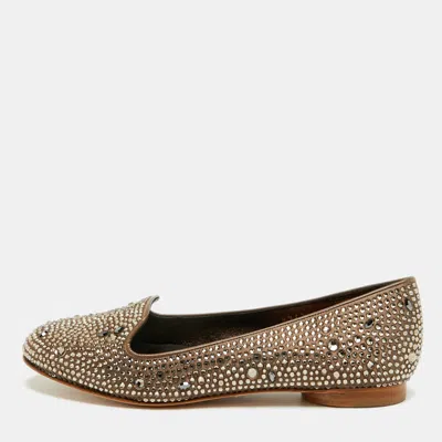 Pre-owned Gina Size 36 Brown Satin Crystal Embellished Ballet Flats