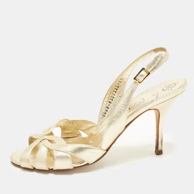 Pre-owned Gina Size 38.5 Gold Leather Slingback Sandals
