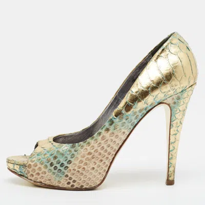 Pre-owned Gina Size 39 Multicolor Python Leather Peep Toe Platform Pumps