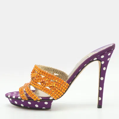 Pre-owned Gina Size 39 Orange Crystals Slide Sandals