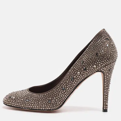 Gina Size 40 Brown Crystals And Satin Pumps