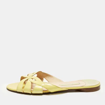 Pre-owned Gina Size 40 Yellow Leather Flat Slide