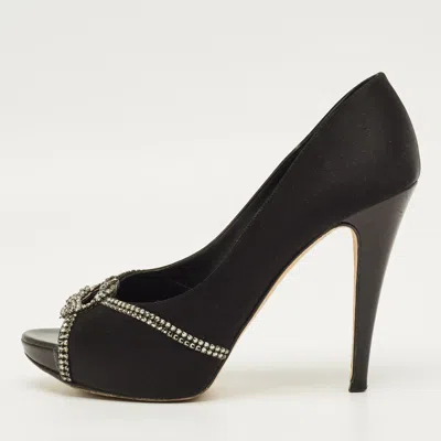 Pre-owned Gina Size 40.5 Black Satin Crystal Embellished Pumps