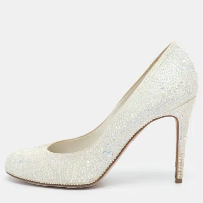 Pre-owned Gina Size 41 Cream Crystals And Satin Pumps In White