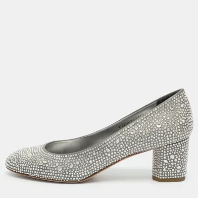 Pre-owned Gina Size 41 Grey Crystals And Satin Pumps In Gray