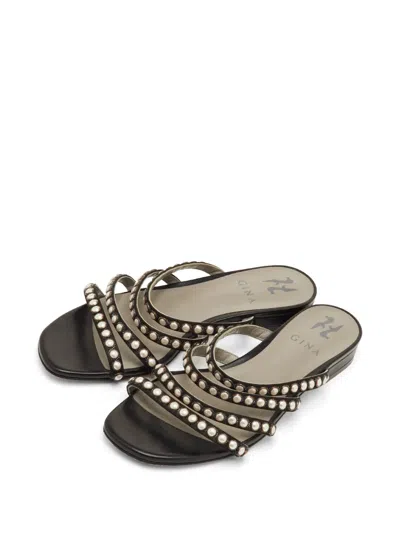 Pre-owned Gina Strappy Embellished Sandals In Black