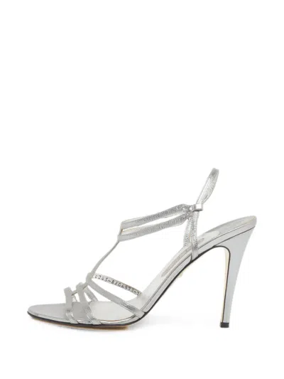 Pre-owned Gina Strappy Slingback Sandals In Silver