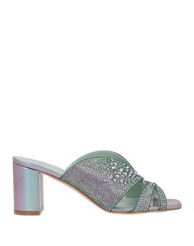Gina Woman Sandals Green Size 8 Textile Fibers, Swarovski Crystal In Multi