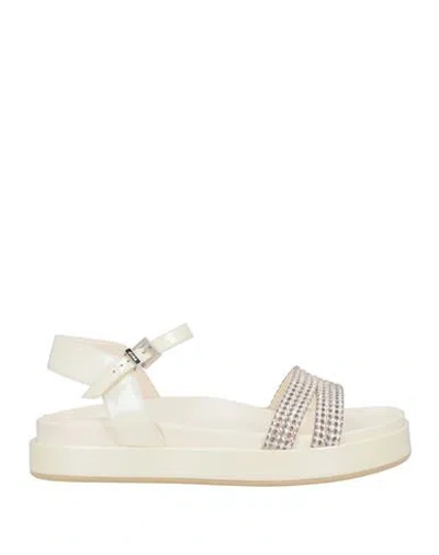 Gina Woman Sandals Ivory Size 8 Leather, Swarovski Crystal In White