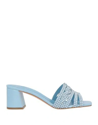 Gina Woman Sandals Light Blue Size 7.5 Leather, Swarovski Crystal