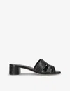 Gina Womens Black Square-toe Embossed-leather Sandals In Black
