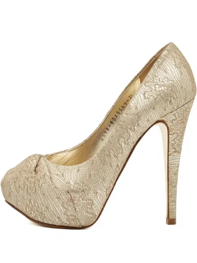 Pre-owned Gina Woven Straw Fold-detail Pumps In Gold