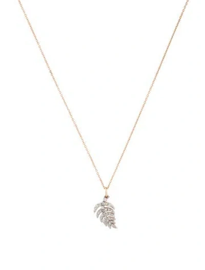 Pre-owned Ginette Ny 18k Diamond Palm Pendant Necklace, 17" In Multicolor