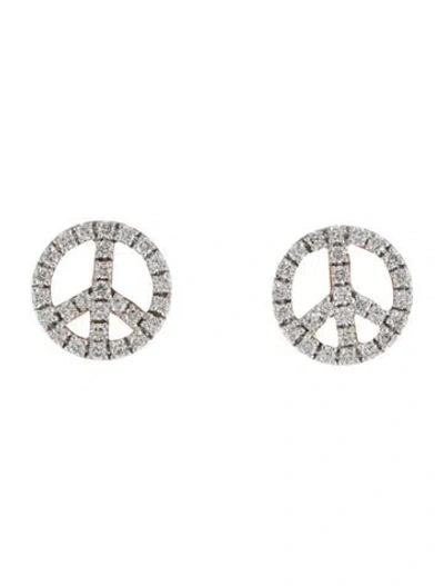 Pre-owned Ginette Ny 18k Diamond Peace & Love Stud Earrings In Multicolor