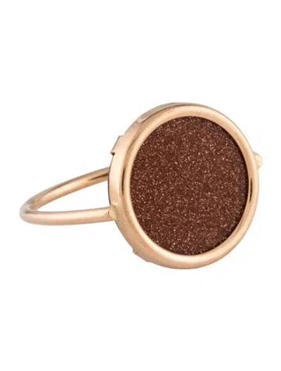 Pre-owned Ginette Ny 18k Goldstone Disc Ring In Multicolor