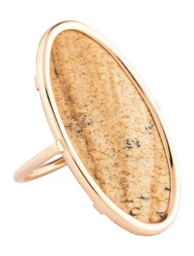 Pre-owned Ginette Ny 18k Jasper Ellipse Picture Cocktail Ring In Brown/neutrals