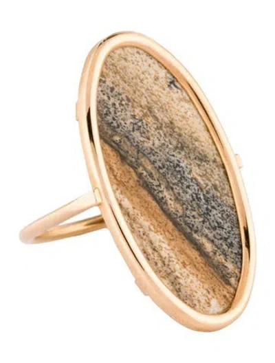 Pre-owned Ginette Ny 18k Jasper Ellipse Picture Ring In Brown/neutrals