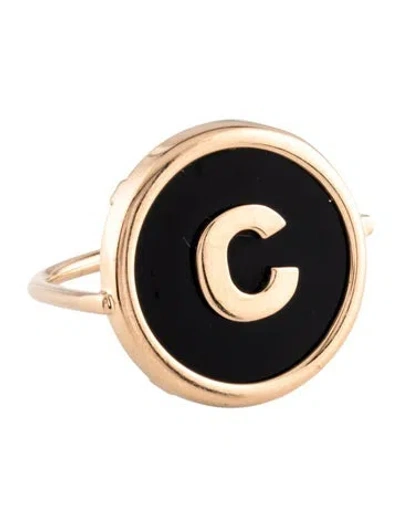 Pre-owned Ginette Ny 18k Onyx Initial ' C ' Disc Ring In Multicolor