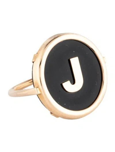 Pre-owned Ginette Ny 18k Onyx Initial 'j' Disk Ring In Black