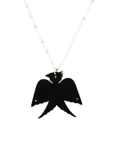 Pre-owned Ginette Ny 18k Onyx Jumbo Georgia Pendant Necklace, 18" In Multicolor