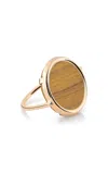 Ginette Ny Baby 18k Rose Gold Tiger's Eye Disc Ring In Brown