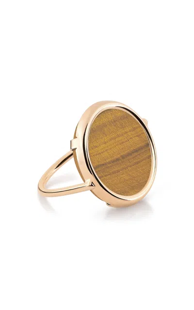 GINETTE NY BABY 18K ROSE GOLD TIGER'S EYE DISC RING