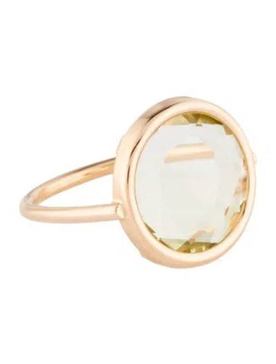 Pre-owned Ginette Ny Lemon Quartz Baby Disc Ring In Clear