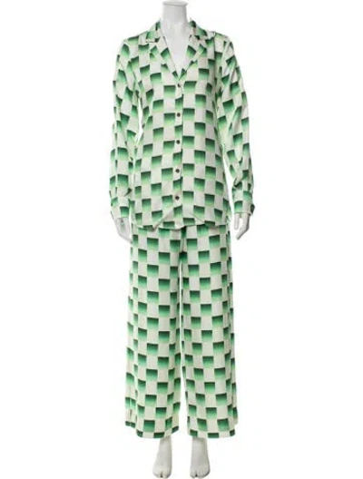 Pre-owned Ginger & Smart Silk Plaid Print Pant Set In Green