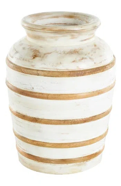 Ginger Birch Studio Mango Wood Vase In Ivory/ Brown
