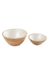 Ginger Birch Studio Set Of 2 Cream Mango Wood Decorative Bowls In Cream/brown
