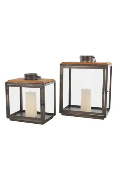 Ginger Birch Studio Set Of 2 Lantern Candleholders In Dark Gray