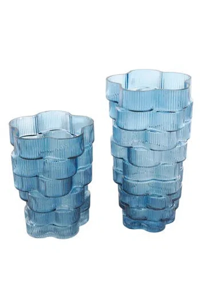 Ginger Birch Studio Set Of 2 Ribbed Glass Vases In Blue