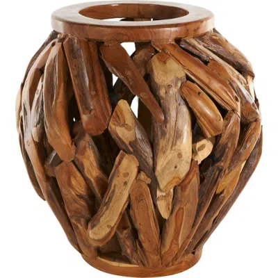 Ginger Birch Studio Teak Wood Vase In Brown
